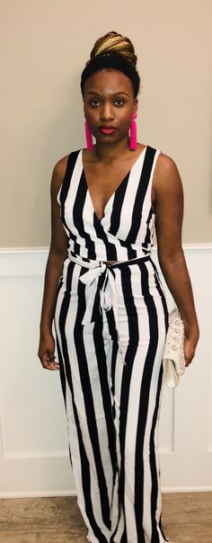 Super cute! Most have in your wardrobe. One piece with a slit in the front. $43.00 100% polyester Shop the look! Stripe Jumper, Wrap Jumpsuit, Inspirational Women, White Stripe, Jumpsuit Romper, Must Haves, Chelsea, Jumper, Cut Out