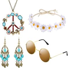 PRICES MAY VARY. You will get: 1 set of 4 pieces items, 1 piece peace sign necklace and 1 pair of drop earrings, 1 hippie circle glasses and 1 piece headband with 60's and 70's style Hippie style glasses: the retro glasses are approx. 5 cm/ 2 inch in diameter and suitable size for men, women; Theses glasses are groovy and comfortable to wear Peace sign necklace: the necklace features a silver peace medallion (approx. 5 cm/ 1.9 inches in diameter) with a bronze chain rope and a lobster claw clasp Men’s Hippy Clothes, 70s Headband, Hippie Things, Hippie Glasses, Fancy Glasses, Circle Glasses, Daisy Headband, 70s Jewelry, Hippie Headbands