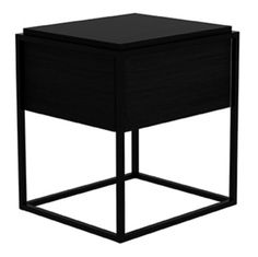 a small black table with one drawer open