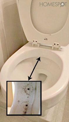 a close up of a toilet with an arrow pointing to the right and left side