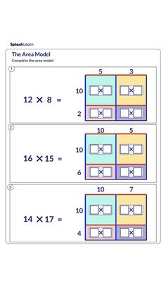 the area model worksheet for students to learn how to solve fraction numbers and place value