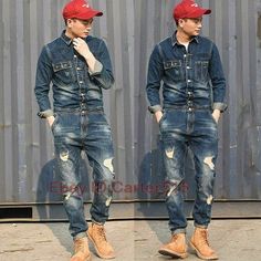 Mens Denim Jumpsuits Overalls Jeans Color: Blue Material: Denim Men's Size: M L XL XXL Model: Height 176cm.Weight 148lbs,Wear L M: Length 154cm,Bust 100cm,Waist 90cm L: Length 156cm,Bust 103cm,Waist 93cm XL: Length 158cm,Bust 106cm,Waist 96cm XXL: Length 160cm,Bust 110cm,Waist 100cm Description:   Note: 1.Measured by hand ,may 1-2cm error.measure yourslef before order it. 2.As different computers display colors differently, the color of the actual itemmay vary slightly from the above images. 3.W Cheap Men's Spring Overalls, Luxury Denim Pants For Men, Luxury Rugged Jeans In Rigid Denim, 90 Fashion Men, Overalls Men Fashion, Jeans Romper, Denim Jumpsuit Overalls, Coated Denim Jeans, Jumpsuit Jeans