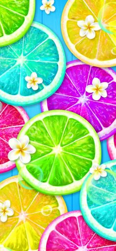 colorful slices of fruit with flowers on them