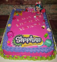 Shopkins sheet cake birthday cake Shopkins Birthday, Birthday Sheet Cakes, 5th Birthday Party Ideas, Cat Cake, Twin Birthday