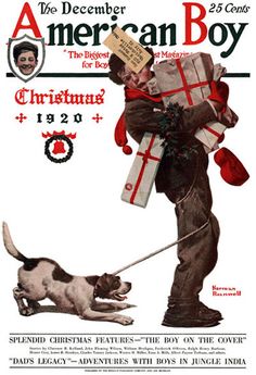 Christmas Packages by Norman Rockwell (1920) Christmas Packages, Country Gentleman, Old Magazine, Christmas December