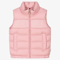 A pale pink puffer gilet for girls by Moncler Enfant, padded with warm and luxurious down. Water repellent, it is made in silky soft and lightweight fabric in a matt finish. There is a logo tab on the side seam, a branded front zip fastening and useful popper-closing pockets. The label's pink branding is embroidered across the front panel for instant designer awareness. It has a pack-away hood for added protection from wet weather. Coquette Stuff, Pink Branding, Puffer Gilet, Colour Theory, Fit Board Workouts, Water Repellent Fabric, Wet Weather, Coat Design, Teen Girls