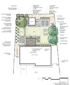 a plan for a backyard garden with landscaping and landscaping plans, including an outdoor area