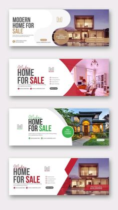 three banners with houses for sale on them