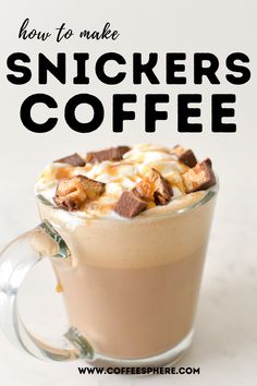 how to make snickkers coffee in a glass mug with whipped cream on top