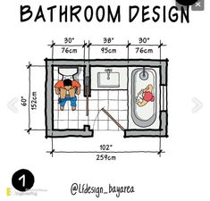 the bathroom design is shown with measurements