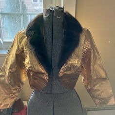 Vintage Jacques Of California Gold Jacket Fur Trim And Gloves Jacket Fur, California Gold, Gold Jacket, Crop Jacket, Fur Jacket, Fur Trim, Brown Gold, Gloves, Jackets & Coats