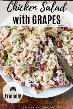 chicken salad with grapes in a white bowl