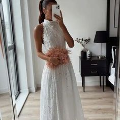 Rare Sold Out Cotton Chic Embroidered Party Maxi Dress, Chic Embroidered Maxi Dress For Party, White Lace Patchwork Maxi Dress For Party, White Embroidered Spring Party Dress, Party Embroidered Lace Maxi Dress, Chic Sleeveless Embroidered Dress For Party, Chic Embellished White Maxi Dress, Chic White Embellished Maxi Dress, White Embroidered Evening Dress