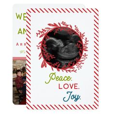 a christmas card with an image of a dog and the words peace, love, joy