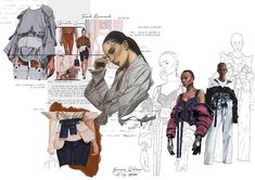 an image of fashion collage with women's clothes and clothing design sketches on it