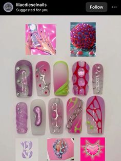 Vkei Nails, Juminocore Nails, Yami Kawaii Nails, Gore Nails, Vkei Nail, Xl Kawaii Nails, Pink Glitter Nails, Nail Pops, Nail Design Inspiration