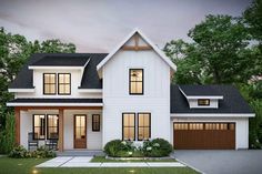 this is an artist's rendering of the modern farmhouse style house plans for homes