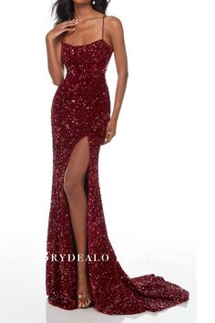 Burgundy Sequin Spaghetti Straps Slit Mermaid Prom Dress Red Glittery Bodycon Dress, Prom Dresses Red And Gold, Burgundy Sparkly Prom Dress, Red Prom Dress Glitter, Formal Red Dress Long, Dark Red Prom Dress Long, Prom Dresses Red Burgundy, Red Formal Dress Long, Red Sparkly Prom Dress