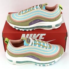 These Nike Air Max 97's Are Brand New In Their Original Box! They Have Never Been Worn And Are In Perfect Condition! We Guarantee They Are 100% New And 100% Authentic Or Your Money Back! It Will Be Shipped Out The Same Day It Is Ordered! Contact Me If You Have Any Questions Or Concerns And I Will Be Happy To Answer! Huraches Nike, Nike Air Max White, Nike Foamposite, Black And White Nikes, Kids Running Shoes, Black And White Sneakers, Nike Air Force Ones, Red Sneakers, Shoes Blue