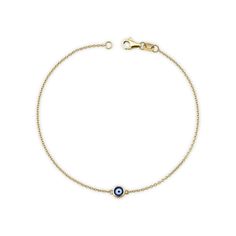 Elevate your style with our One Evil Eye Bracelet, crafted from 14k solid gold. This minimal piece features a double-sided navy blue evil eye, offering protection and elegance from every angle. Perfect for a delicate, everyday look. This bracelet is crafted with real 14k solid gold (not plated, not vermeil, not gold filled) The eye is created by applying enamel on top of solid gold.  In our enamel application process, the enamel is bonded with gold under extreme temperatures to ensure your piece is subject to the highest quality. Due to our enamel application process you can enjoy this piece in water as well.  You don't need to worry about water, perfume or conditioner contact since real gold doesn't tarnish, but alcohol contact to the center should be avoided. You can enjoy your piece for Elegant Adjustable Yellow Gold Evil Eye Bracelet, 14k Yellow Gold Evil Eye Jewelry, 14k Yellow Gold Jewelry With Evil Eye, Elegant Everyday Evil Eye Bracelet, Adjustable 14k Gold Evil Eye Bracelet, Elegant Evil Eye Bracelet For Everyday, Elegant Beaded Evil Eye Bracelet, Fine Jewelry 14k Gold Blue Bracelets, Blue 14k Gold Bracelet Jewelry