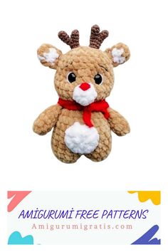 a crocheted stuffed animal with red nose and antlers