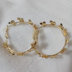 Butterfly Hoop Gold Tone Earrings Cottagecore Hoop Earrings, Gold Butterfly Hoop Earrings, Spring Hoop Earrings With Ear Wire, Spring Small Hoop Earrings For Pierced Ears, Spring Small Hoop Earrings, Gold Prom Jewelry Earrings, Round Spring Hoop Earrings, Spring Round Hoop Earrings, Elegant Metal Hoop Earrings For Spring