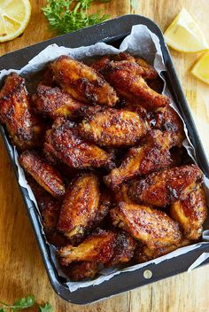 the chicken wings are cooked and ready to be eaten