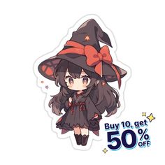 Decorate laptops, Hydro Flasks, cars and more with removable kiss-cut, vinyl decal stickers. Glossy, matte, and transparent options in various sizes. Super durable and water-resistant. Cute chibi witch with large bow on her hat. Kawaii Witch Hat, Chibi Witch, Witch Stickers, Pelo Cafe, Chibi Body, Witch Characters, Anime Witch, Sketchbook Inspo, Battle Royal