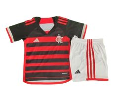 a red and black soccer uniform with shorts