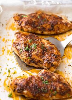 Juicy Oven Baked Chicken Breast on a tray, fresh out of the oven Chicken Recipes For Diabetics, Recipe Tin Eats, Chicken Breast Recipes Dinners, Oven Baked Chicken Breast, Tin Eats, Recipes For Diabetics, Oven Baked Chicken Breasts, Recipetin Eats