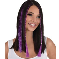 Purple Tinsel Hair Extensions, 3pc Tinsel Hair Extensions, Tinsel Hair, Festival Makeup Glitter, Makeup Glitter, Silver Tinsel, Festival Hair, Festival Makeup, Style Upgrade, Personalized Favors