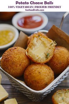 some food is sitting in a basket on the table