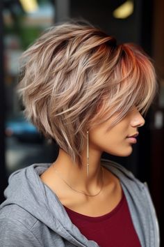 Copper Blonde Hair, Haircuts Women, Angled Bob Haircuts, Choppy Bob Haircuts, Chic Short Hair, Layered Haircuts For Medium Hair, Choppy Bob Hairstyles, Spiked Hair, Messy Short Hair