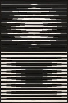 an abstract black and white painting with vertical lines in the center, on a dark background