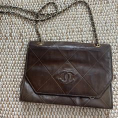 Vintage Chanel Brown Bag With Staining And Some Areas Leather Is Peeling. Would Be A Great Restore Project Or A Bag To Wear For The Vintage Worn Look. Vintage Chanel Bag, Bags Vintage, Brown Bag, Chanel Bags, Brown Bags, Vintage Chanel, Vintage Wear, A Bag, The Vintage