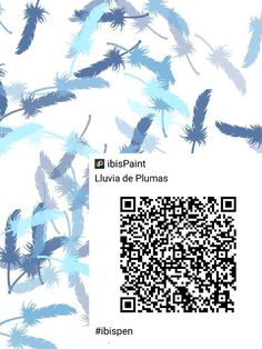 blue feathers are flying in the air with qr - code on their back side