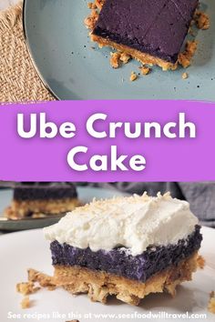 A slice of ube flavored dump cake on a white plate Lunch Dessert, Pumpkin Crunch Cake, Filipino Food Dessert, Milk Bread Recipe, Homemade Appetizer