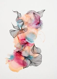 an abstract painting with watercolors and ink