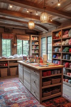 a room filled with lots of different types of crochet and knits on shelves