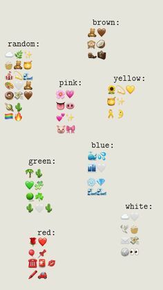 an image of different emotes and colors in the game animal crossing, which includes red, green, blue, white, and brown