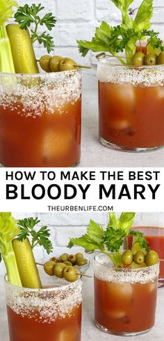 Bloody Mary Cocktail Recipe - The Urben Life Garnish Ideas, Mixed Drinks Alcohol, Smoothie Drink Recipes, Mixed Drinks Recipes, Cocktail Ingredients, Cocktail Recipes Easy, Alcohol Drinks