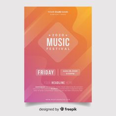 a music festival poster with an orange and pink color scheme on the front, side and back