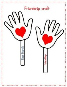 two hands with red hearts on them are holding sticks in the shape of handprints