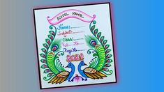 a card with peacocks on it and a pink ribbon