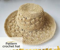 The main practical function of a hat is a protection from the scorching sun. Crochet sun hat pattern is very light (hat is up to 150 grams), keeps its shape well, which is very important for a brimmed hat. The hat is crocheted in a spiral. It's not difficult and fast. crochet sun hat PDf the format is available in Russian and English Hat pattern pdf fields 10 cm. Crochet hat pattern pdf on 6 pages and 9 video The crochet summer hat pattern is a PDF that is made available immediately upon purchas Lilac Hat, Straw Cloche Hat, 2023 Ideas, Vacation Hat, Crochet Summer Hats, Large Brim Hat, Crochet Sun Hat, Summer Yarn, Beige Hat