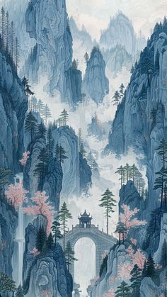 Traditional Chinese Art Landscape, Traditional Chinese Painting Landscapes, Chinese Art Background, Chinese Fantasy Art Landscape, Japanese Painting Landscape, Japanese Scenery Art, Modern Chinese Art, Tattoo China, Chinese Nature