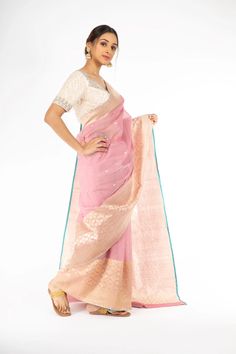 Beauteous Rose Quartz Handloom Silk Saree – Panache Haute Couture Indowestern Gowns, Handloom Silk Saree, Huge Closet, Latest Designer Dresses, Add Sleeves, Indian Wedding Wear, Zari Work, Wedding Lehenga, Bridal Lehenga