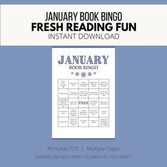 the january book bingo fresh reading fun instant printable activity for kids and adults