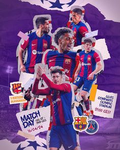 a collage of soccer players is featured in this ad for the barcelona derbys