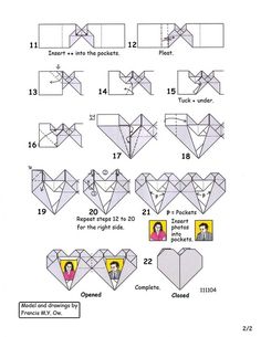 how to make origami hearts with pictures and instructions for the paper heart that is folded